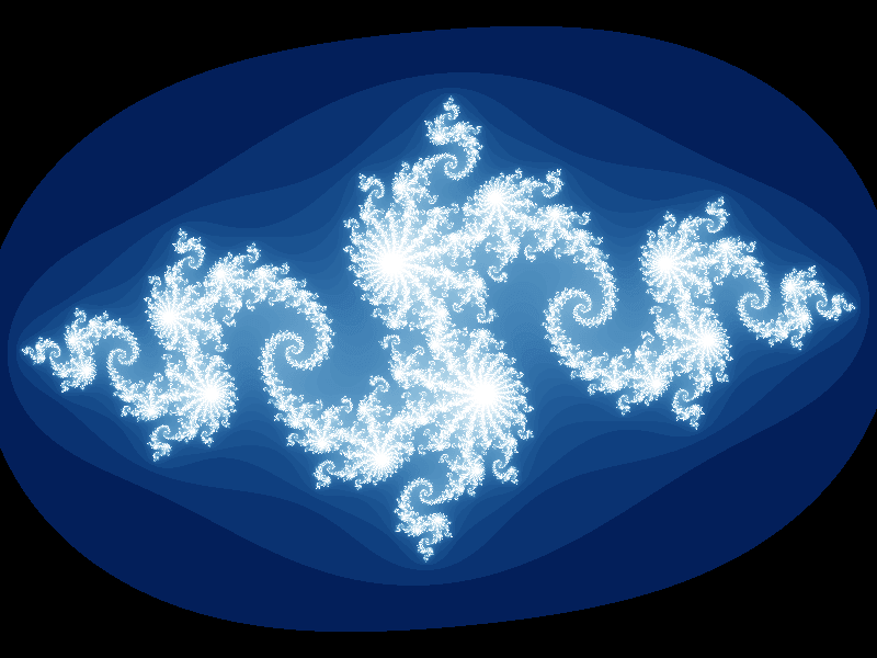 Julia set of a point in the Mandelbrot set, rendered with numpy inside a sandbox