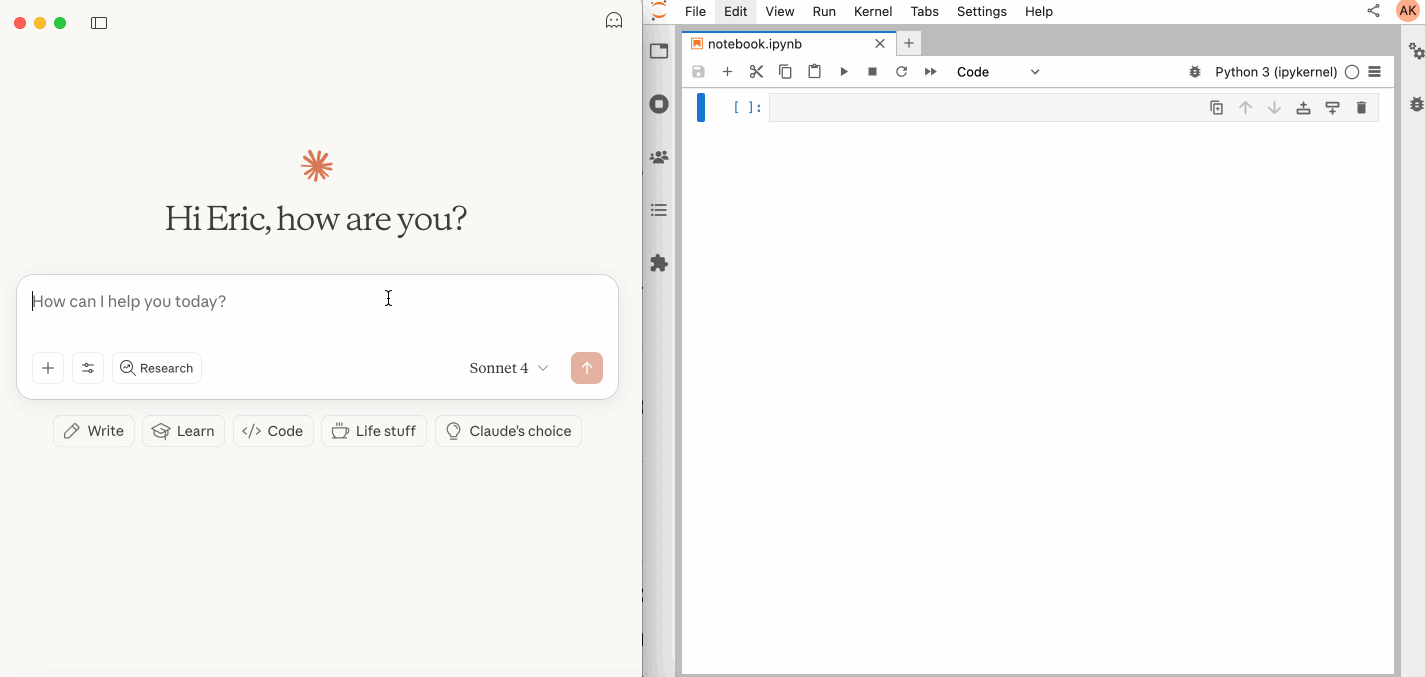 Jupyter MCP Server demo showing an MCP client interacting with Jupyter notebooks through the open-source server